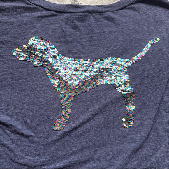 Victoria's Secret PINK | Navy Rainbow Sequin Bling Flip Tee | Size Small - Picture 9 of 14